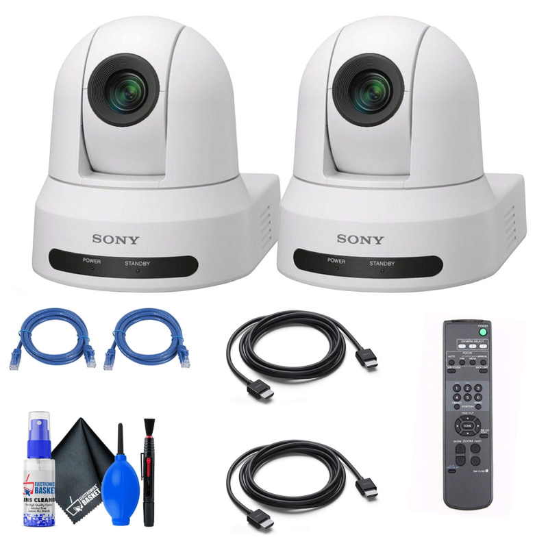 2x Sony SRG-X40UH PTZ Camera (White) + 2x Ethernet & HDMI Cables + Cleaning Set
