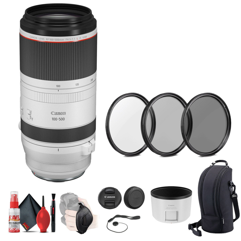 Canon RF 100-500mm f/4.5-7.1 L IS USM Lens + 3-Piece Filter Set + More (International Model)