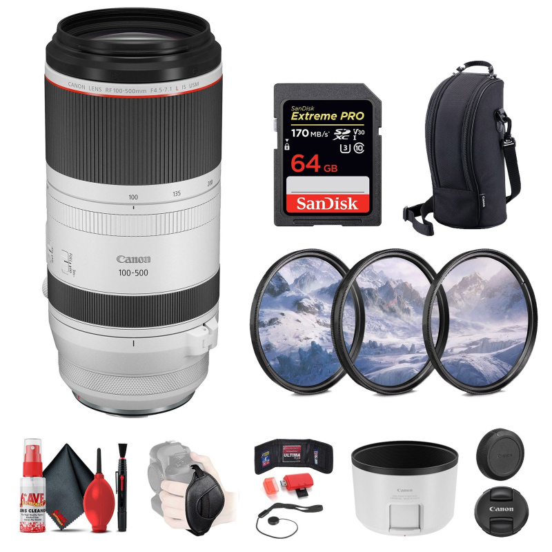 Canon RF 100-500mm f/4.5-7.1 L IS USM Lens + 64GB SD Card + More (International Model)