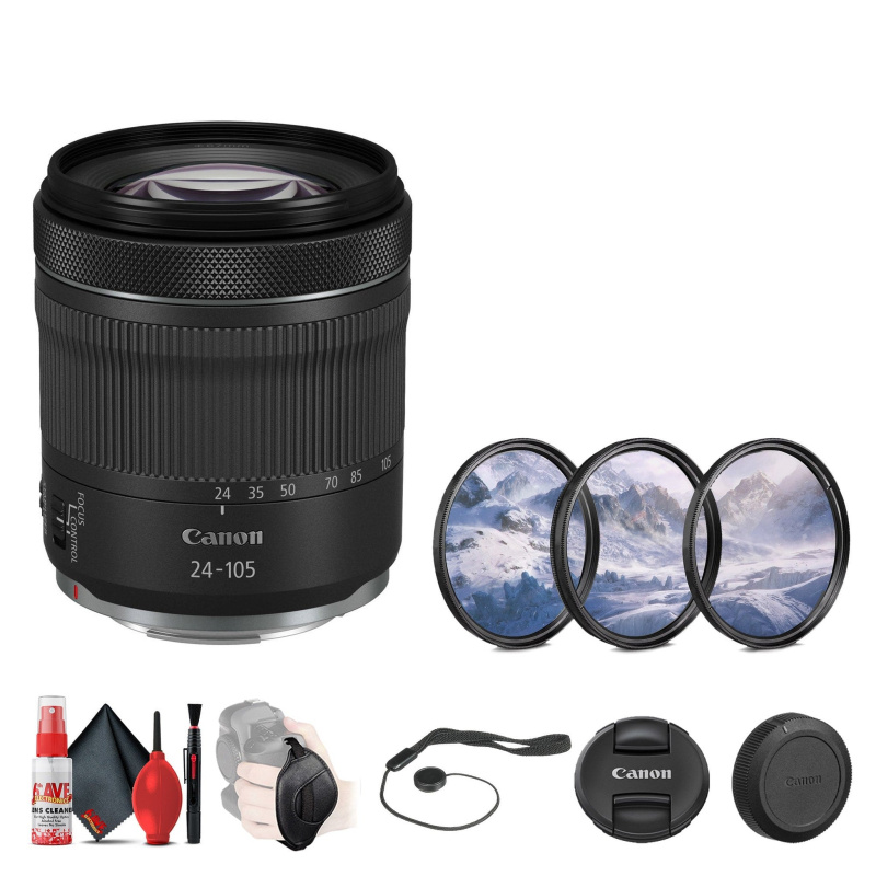 Canon RF 24-105mm f/4-7.1 IS STM Lens + 3-Piece Filter Set + More (International Model)