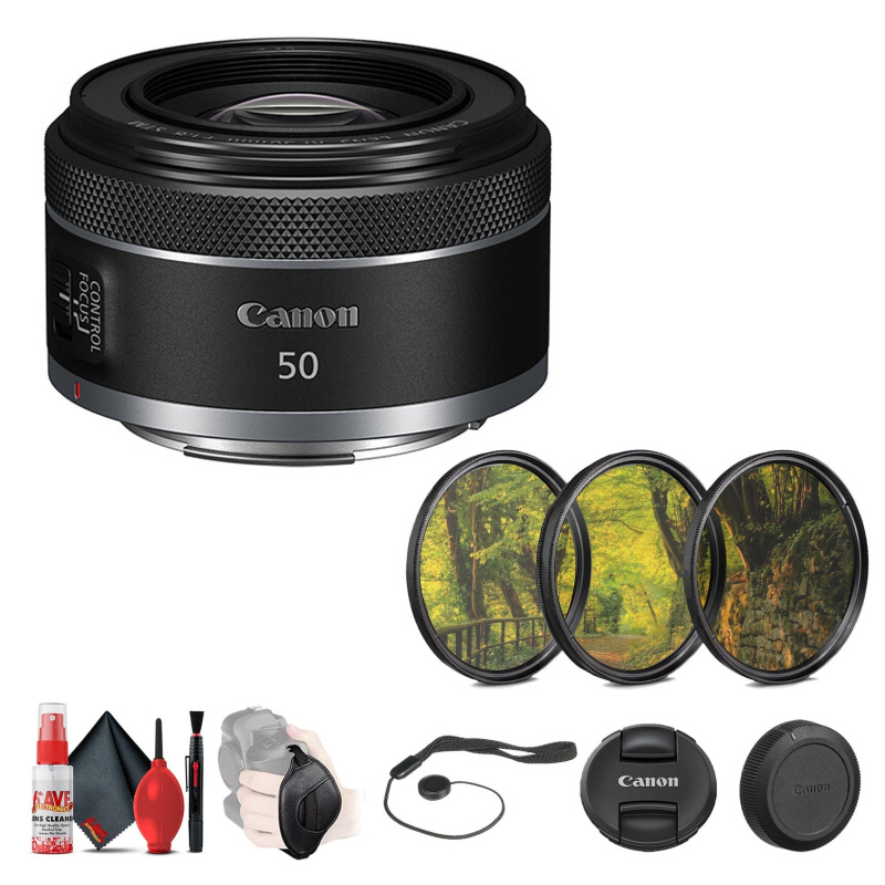 Canon RF 50mm f/1.8 STM Lens + 3-Piece Filter Set + More (International Model)