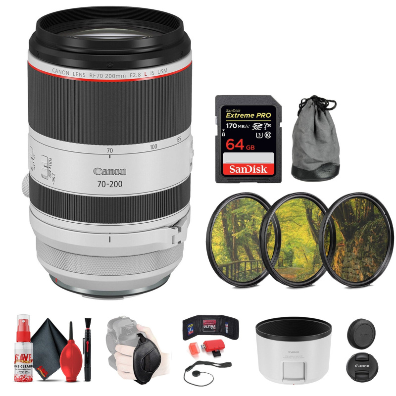 Canon RF 70-200mm f/2.8 L IS USM Lens + 64GB SD Card + Camera Bag + More (International Model)