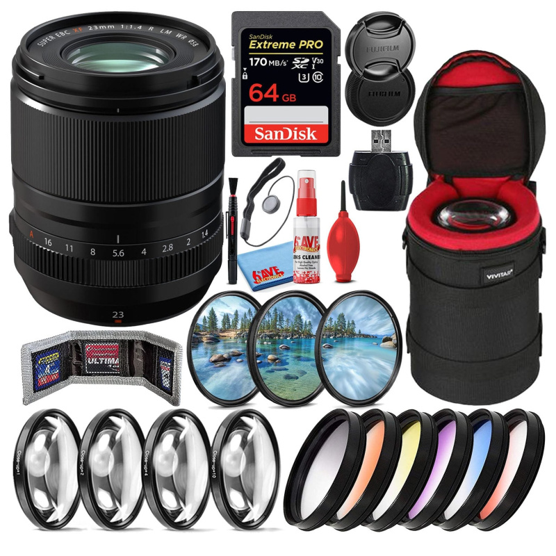 Fujifilm Fujinon XF 23mm f/1.4 R LM WR Prime Lens + 64GB SD Card Bundle
