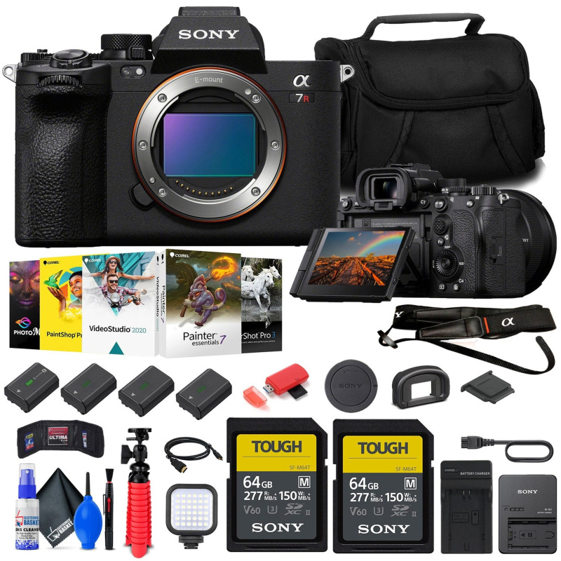 Sony a7R V Mirrorless Camera + 2 x 64GB Card + Corel Photo Software + Bag + 3 x NP-FZ100 + More