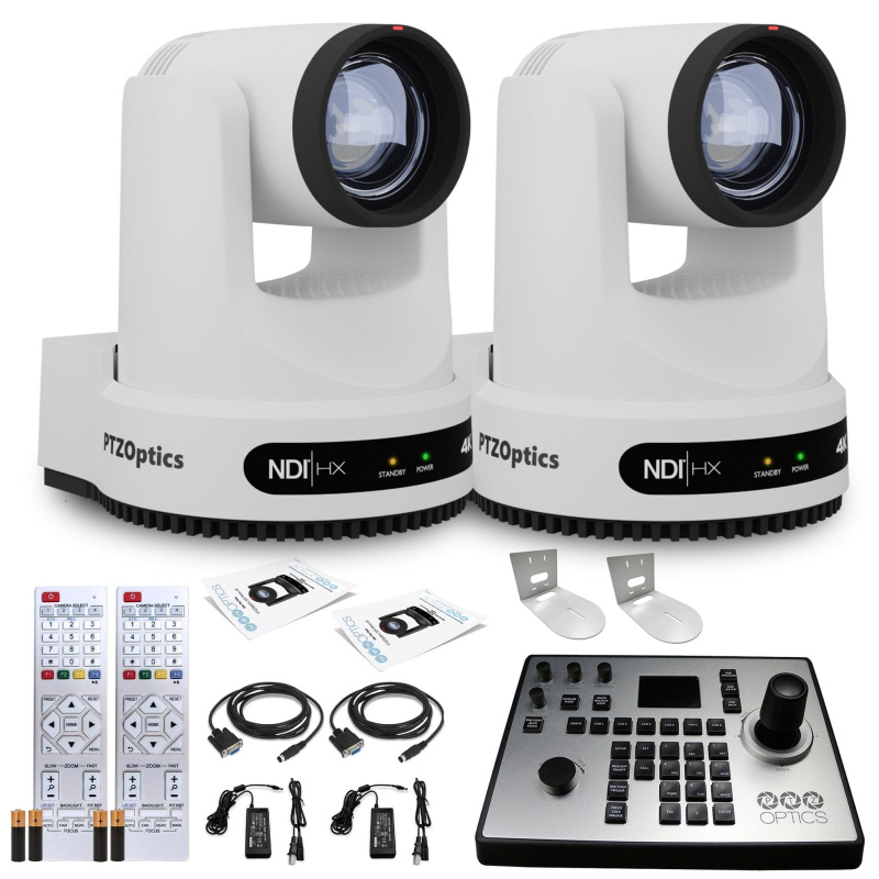 2 x PTZOptics Move 4K PTZ Camera with 12x Zoom (White) (PT12X-4K-WH-G3) + PT-JOY-G4 Controller + 2 x Wall Mount