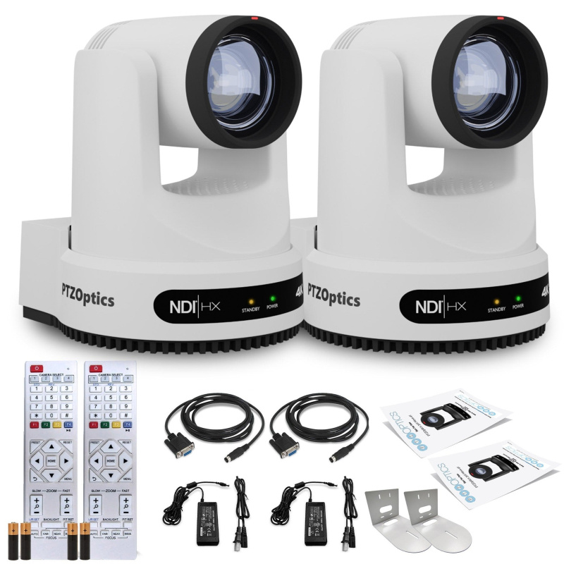 2 x PTZOptics Move 4K PTZ Camera with 20x Zoom (White) (PT20X-4K-WH-G3) + 2 x Wall Mount