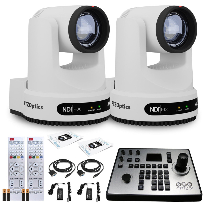 2 x PTZOptics Move 4K PTZ Camera with 20x Zoom (White) (PT20X-4K-WH-G3) + PT-JOY-G4 Controller