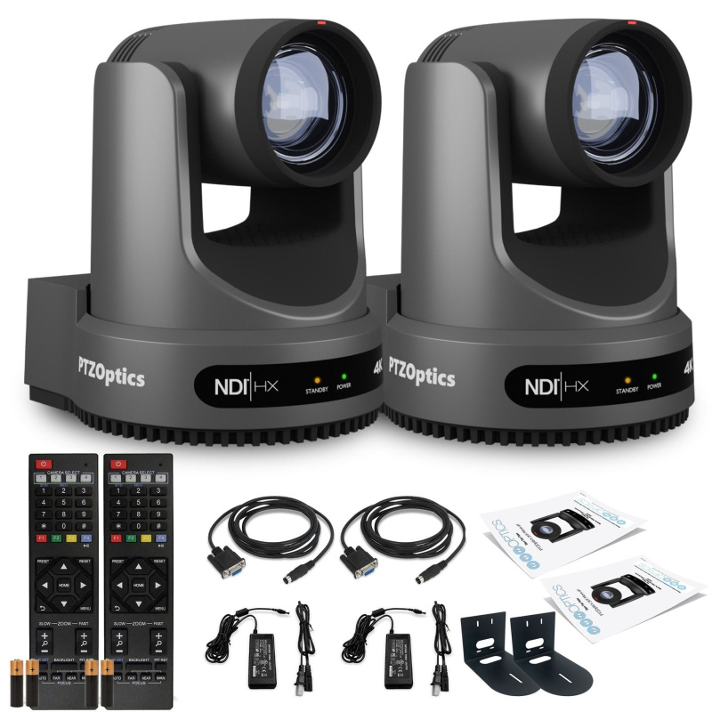 2 x PTZOptics Move 4K PTZ Camera with 20x Zoom (Gray) (PT20X-4K-GY-G3) + 2 x Wall Mount