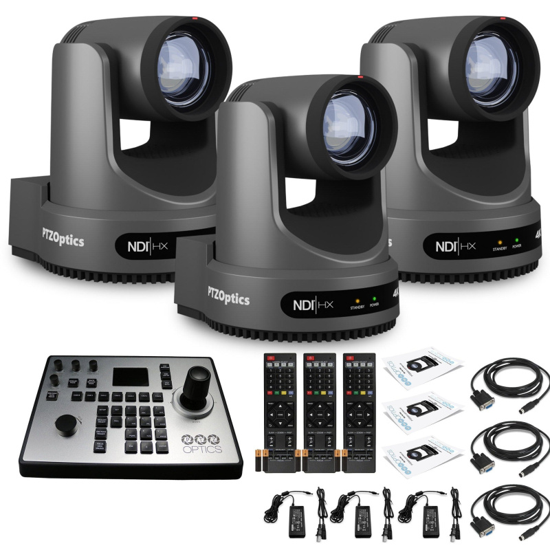 3 x PTZOptics Move 4K PTZ Camera with 20x Zoom (Gray) (PT20X-4K-GY-G3) + PT-JOY-G4 Controller