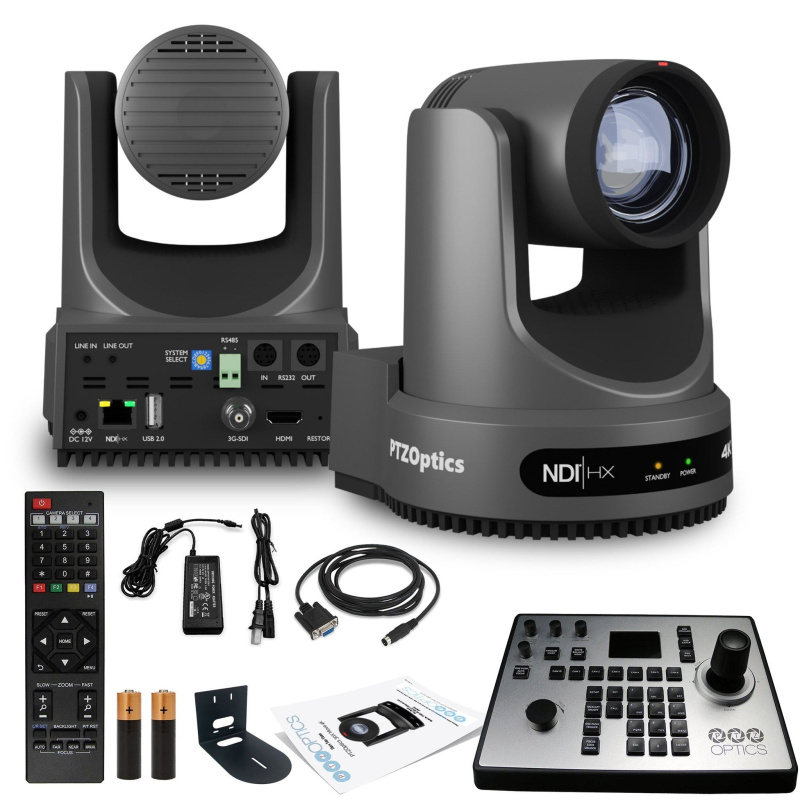 PTZOptics Move 4K PTZ Camera with 20x Zoom (Gray) (PT20X-4K-GY-G3) + PT-JOY-G4 Controller + Wall Mount