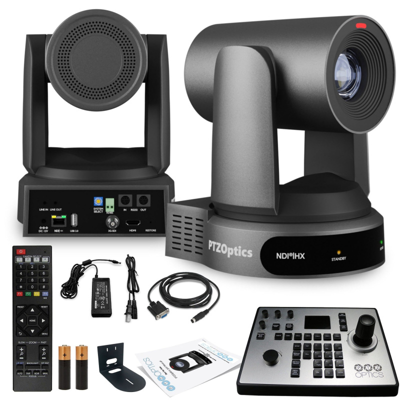 PTZOptics Move 4K PTZ Camera with 30x Zoom (Gray) (PT30X-4K-GY-G3) + PT-JOY-G4 Controller + Wall Mount