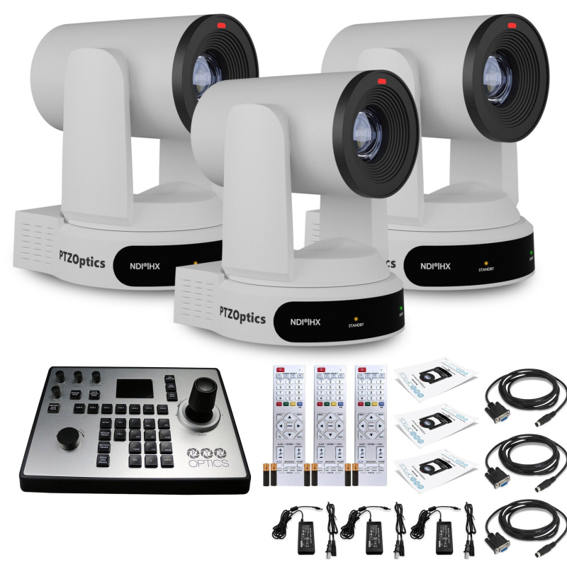 3 x PTZOptics Move 4K PTZ Camera with 30x Zoom (White) (PT30X-4K-WH-G3) + PT-JOY-G4 Controller