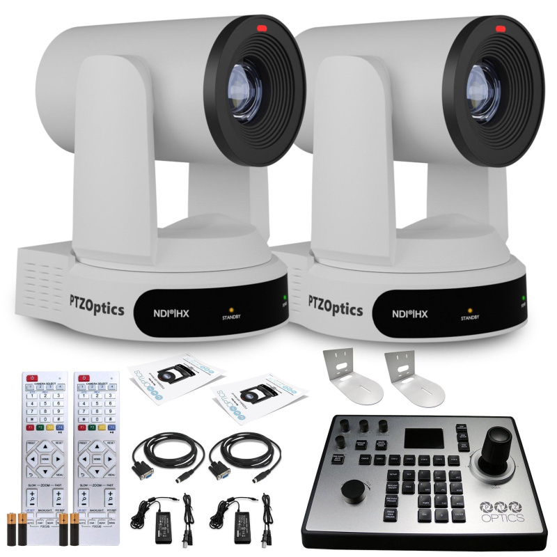 2 x PTZOptics Move 4K PTZ Camera with 30x Zoom (White) (PT30X-4K-WH-G3) + PT-JOY-G4 Controller + 2 x Wall Mount
