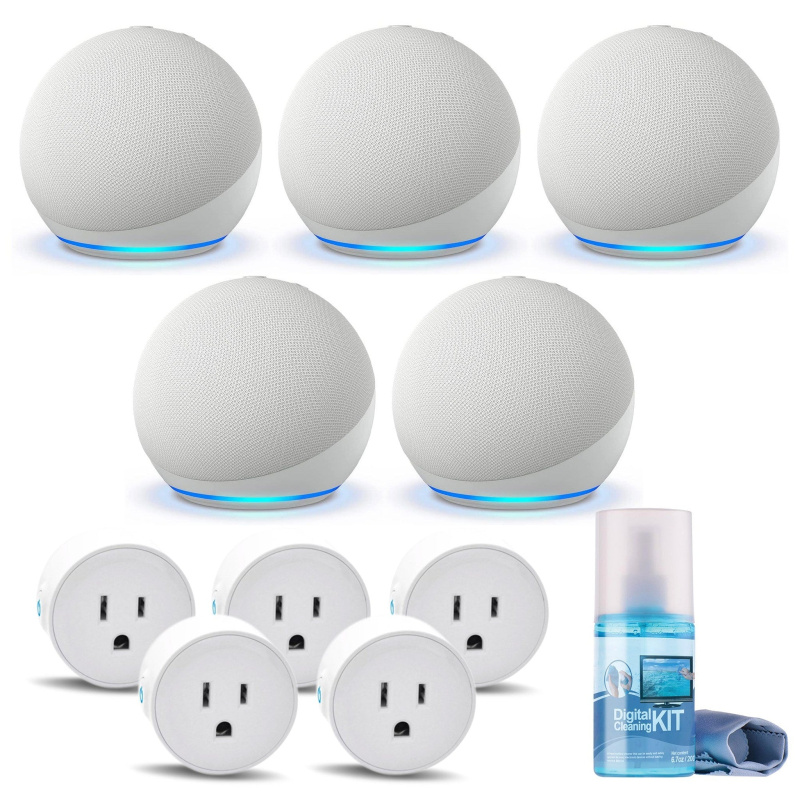 5-Pack Amazon Echo Dot (5th Gen, 2022 Release) (Glacier White) with accessories