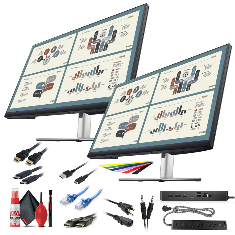 2 x Dell P2723QE 27" 4K UHD USB Type-C Hub Monitor + Dell WD19S Dock + More