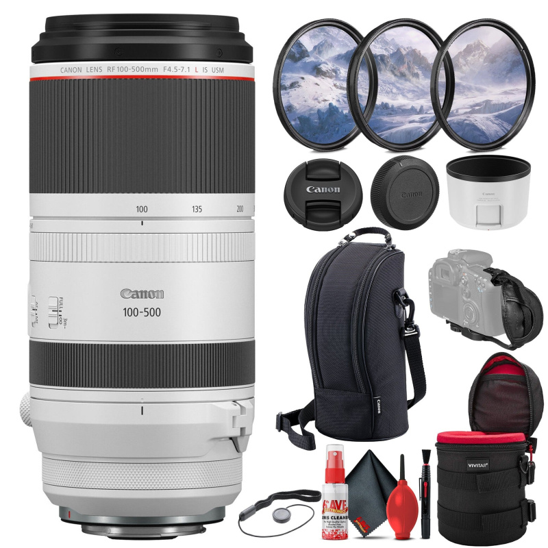 Canon RF 100-500mm f/4.5-7.1 L IS USM Lens with 3-Piece Filter Kit & More (International Model)