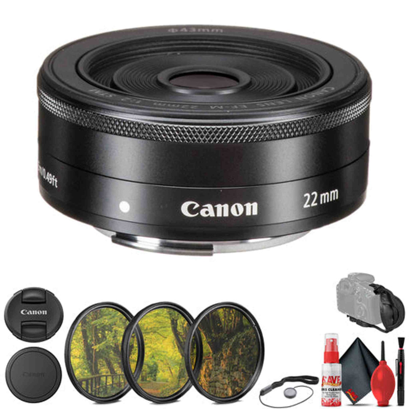 Canon EF -M 22mm f/2 STM Lens with 3-Piece Filter Kit & More (5985B002) (International Model)