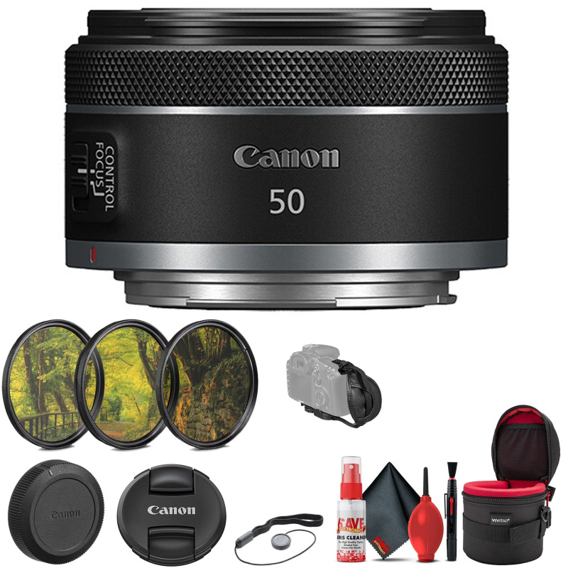 Canon RF 50mm f/1.8 STM Lens with 3-Piece Filter Kit & More (4515C002) (International Model)