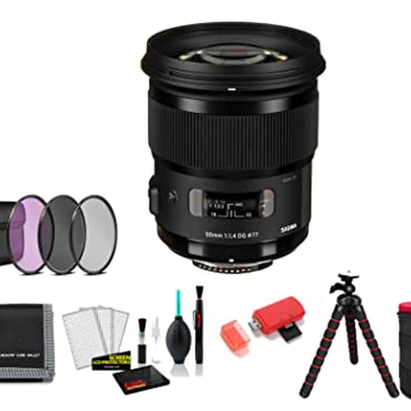 Sigma 50mm f/1.4 DG HSM Art Lens for Nikon F with 128GB Memory Card and Filter Kit (International Model)