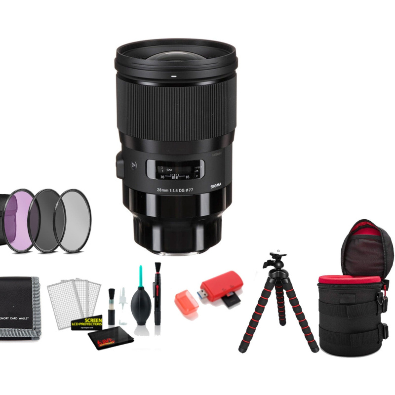 Sigma 28mm f/1.4 DG HSM Art Lens (Sony E) with 128GB Memory Card and Filter Kit