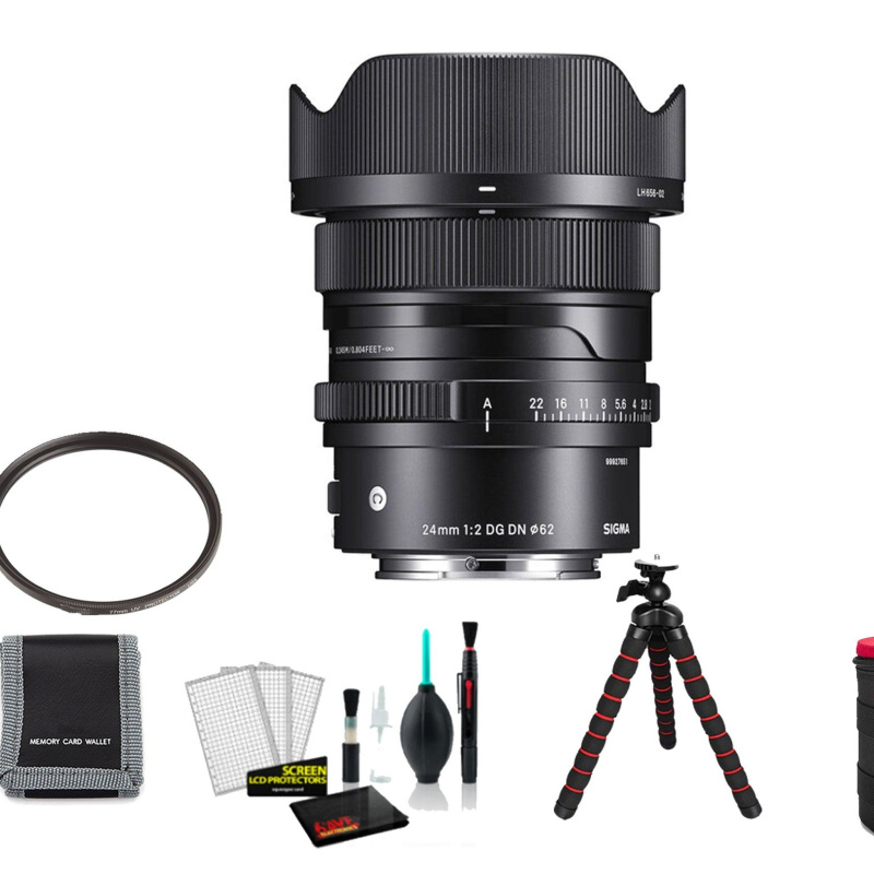 Sigma 24mm f/2 DG DN Contemporary Lens for Sony E with 64GB Memory Card and UV Filter