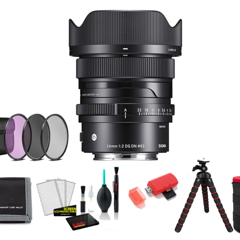 Sigma 24mm f/2 DG DN Contemporary Lens for Sony E with 128GB Memory Card and Filter Kit