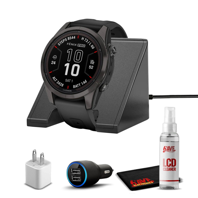 Garmin fenix 7S Pro Solar, Sapphire, Carbon Gray Titanium Black with Accessories