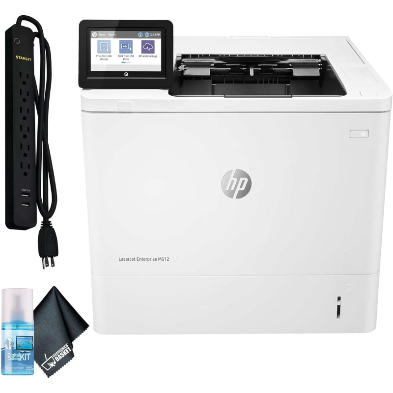 HP LaserJet Enterprise M612dn Printer + Surge Protector + Cleaning Kit + More