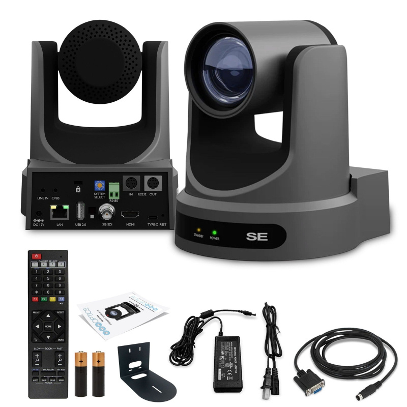 PTZOptics Move SE PTZ Camera with 20x Optical Zoom (Gray) (PT20X-SE-GY-G3) + Universal Wall Mount (Black)