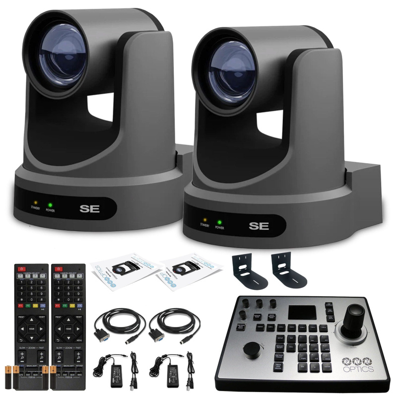 2 x PTZOptics Move SE PTZ Camera with 20x Optical Zoom (Gray) + PT-JOY-G4 Controller + 2 x  Wall Mount