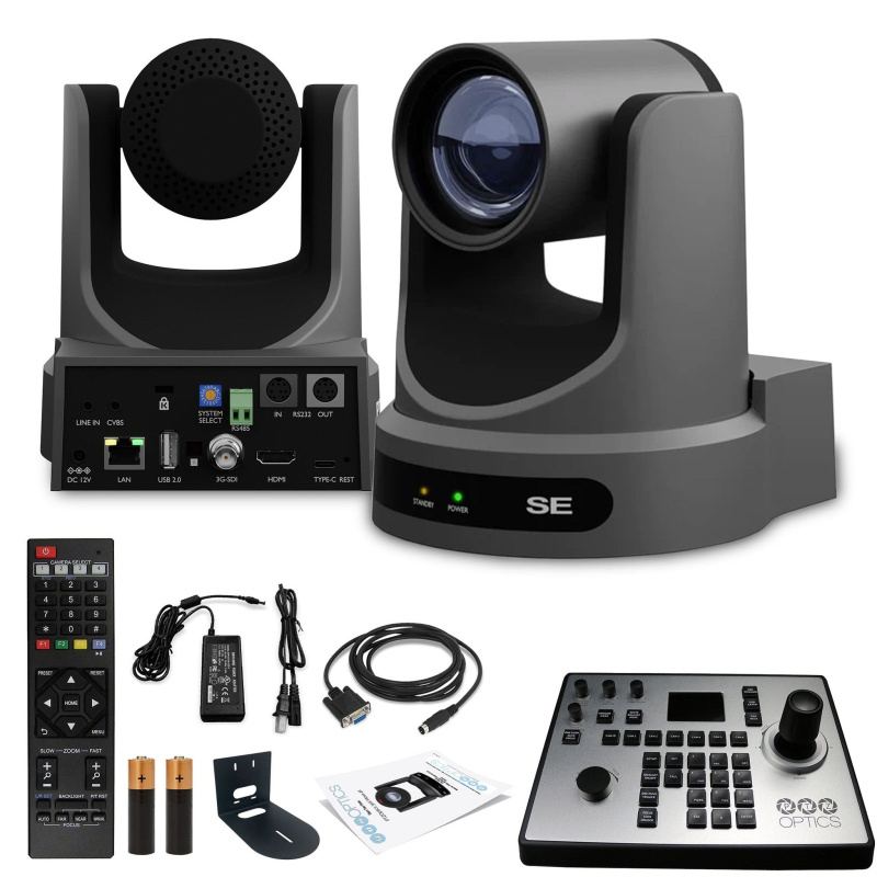 PTZOptics Move SE PTZ Camera with 30x Optical Zoom (PT30X-SE-GY-G3) + PT-JOY-G4 Controller + Wall Mount