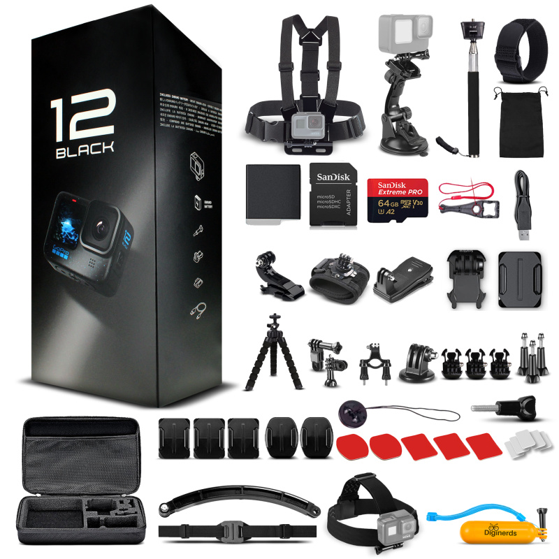 GoPro HERO12 - Waterproof Action Camera + 64GB Card and 50 Piece Accessory Kit