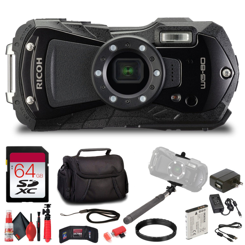 Ricoh WG-80 Waterproof Camera (Black) with Accessories