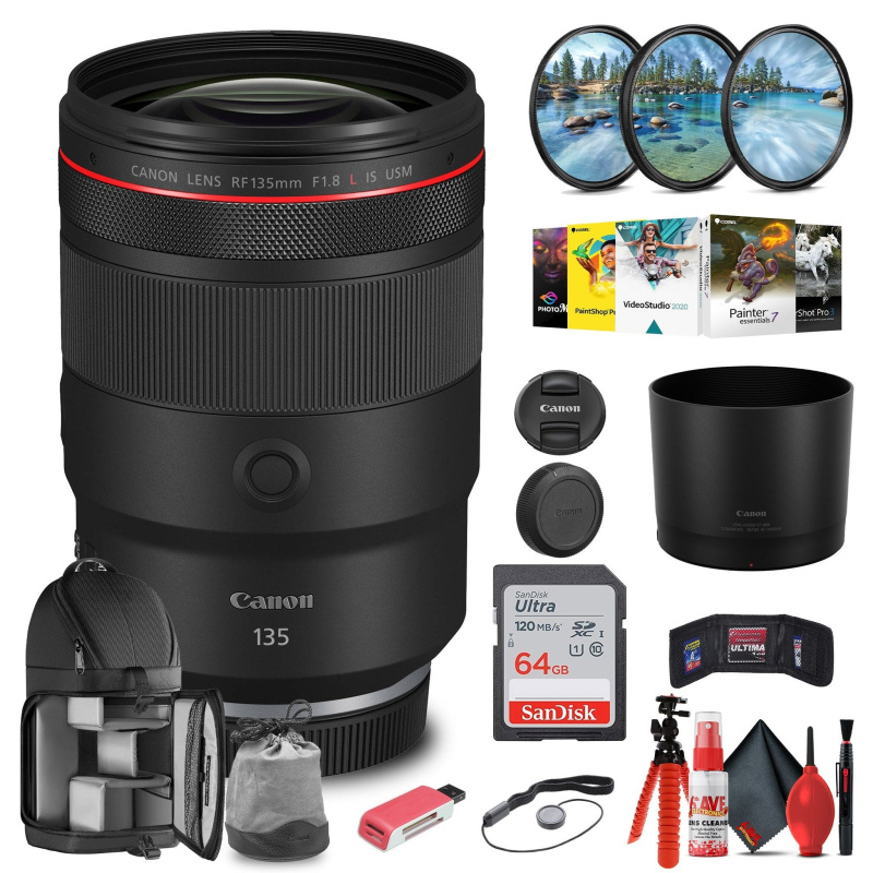 Canon RF 135mm f/1.8 L IS USM Lens with 64GB Extreme Pro Card + Photo Software (International Model)