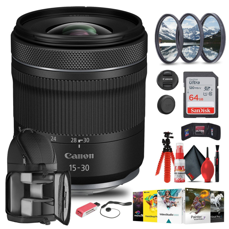 Canon RF 15-30mm f/4.5-6.3 IS STM Lens with  64GB Extreme Pro Card + More (International Model)