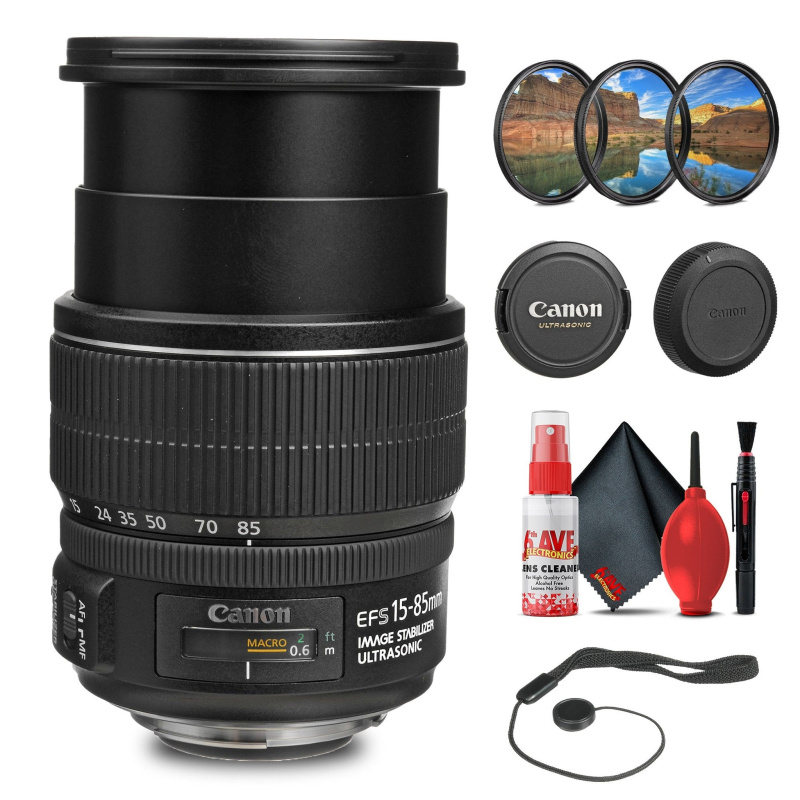 Canon EF-S 15-85mm f/3.5-5.6 IS USM Lens with Filter Kit + Cleaning Kit + More (International Model)