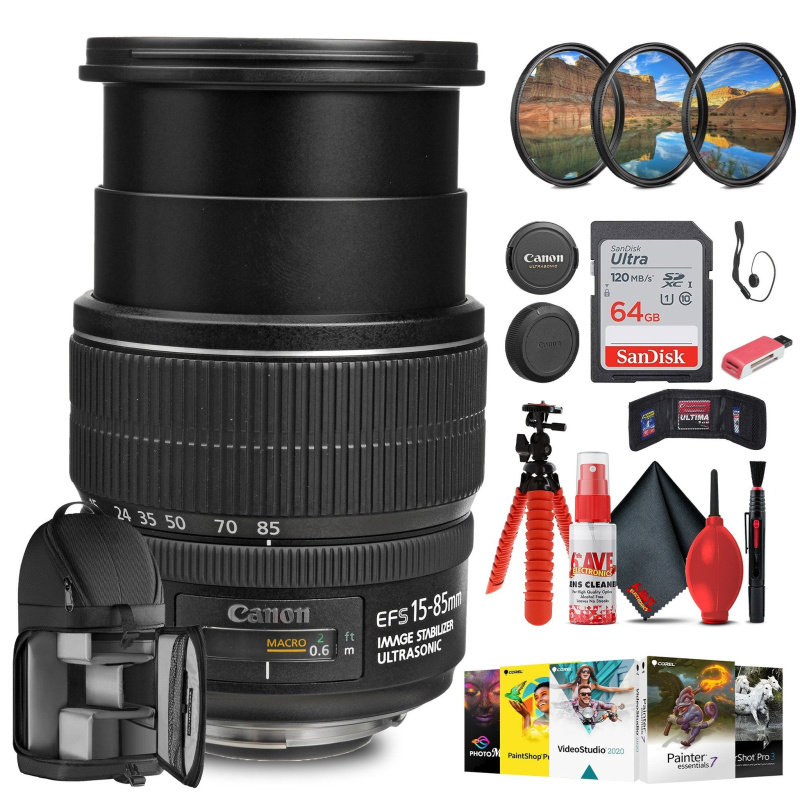 Canon EF-S 15-85mm f/3.5-5.6 IS USM Lens with 64GB Extreme Pro Card + More (International Model)