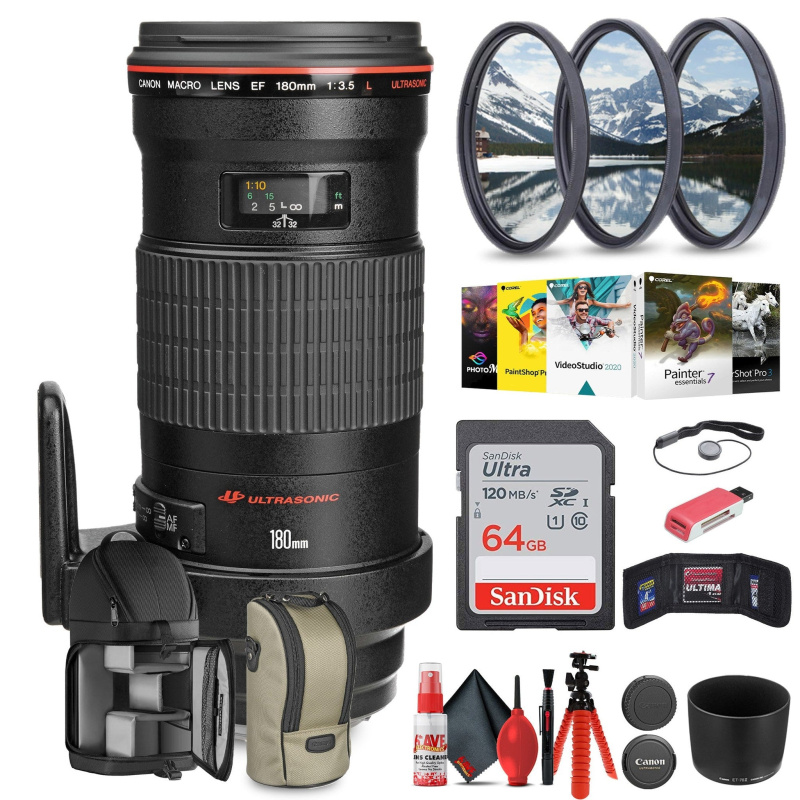 Canon EF 180mm f/3.5L Macro USM Lens with 64GB Extreme Pro Card + More (International Model)