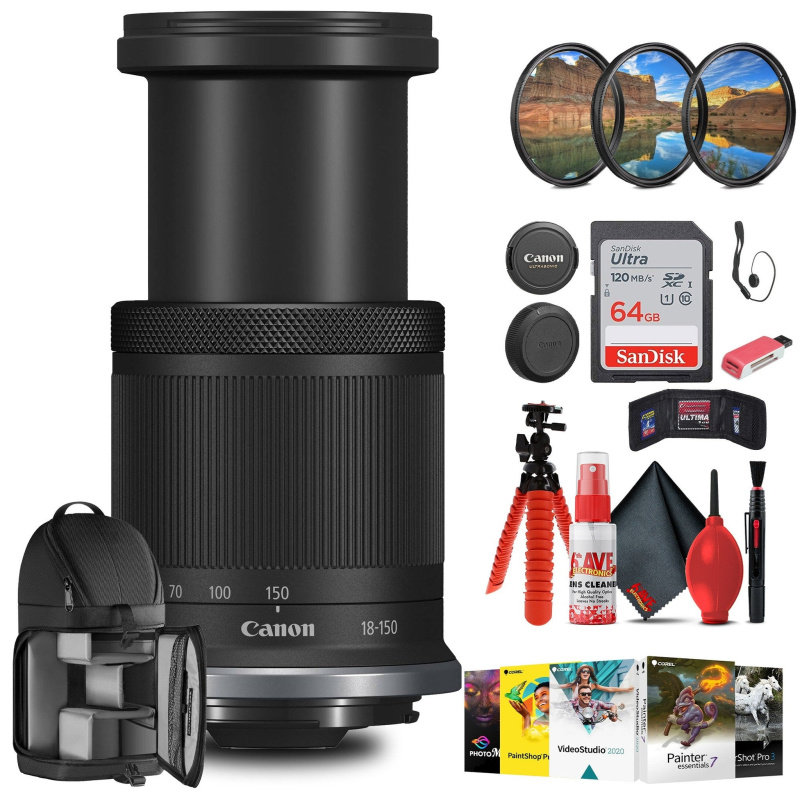 Canon RF-S 18-150mm f/3.5-6.3 IS STM Lens with Filter kit + Cleaning Kit + More (International Model)