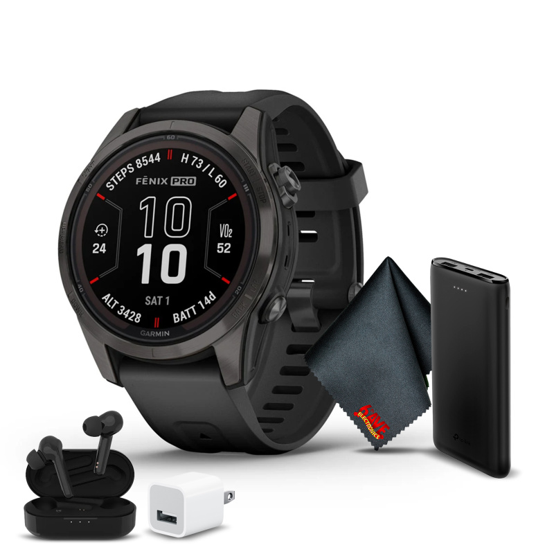 Garmin Fenix 7S Pro Solar Sapphire Edition Carbon Gray DLC Titanium, Black Band