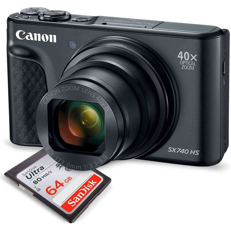 Canon PowerShot SX740 HS Digital Camera (Black)  64GB Bundle (International Model)