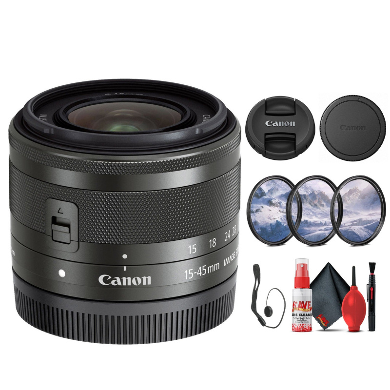 Canon EF-M 15-45mm f/3.5-6.3 IS STM Zoom Lens (Graphite) (0572C002) - Bundle (International Model)