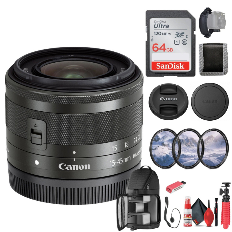 Canon EF-M 15-45mm f/3.5-6.3 IS STM Zoom Lens (Graphite) (0572C002) - Bundle (International Model)