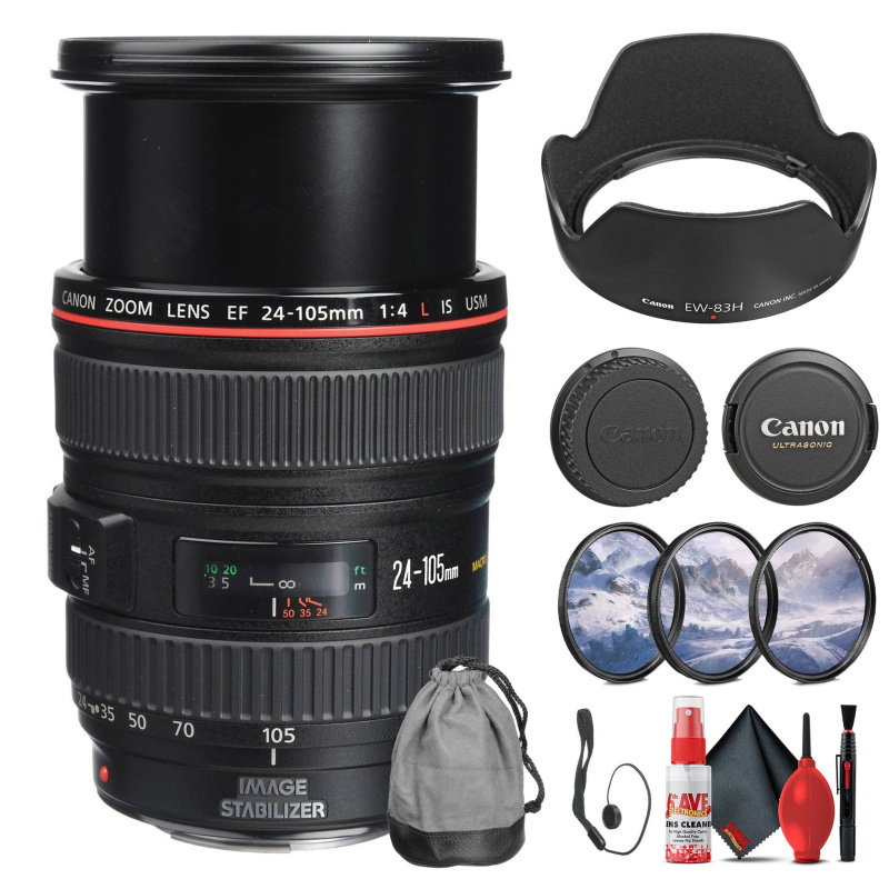 Canon EF 24-105mm f/4L IS USM Lens (0344B002) + Filter Kit + Cap Keeper  - Bundle (International Model)