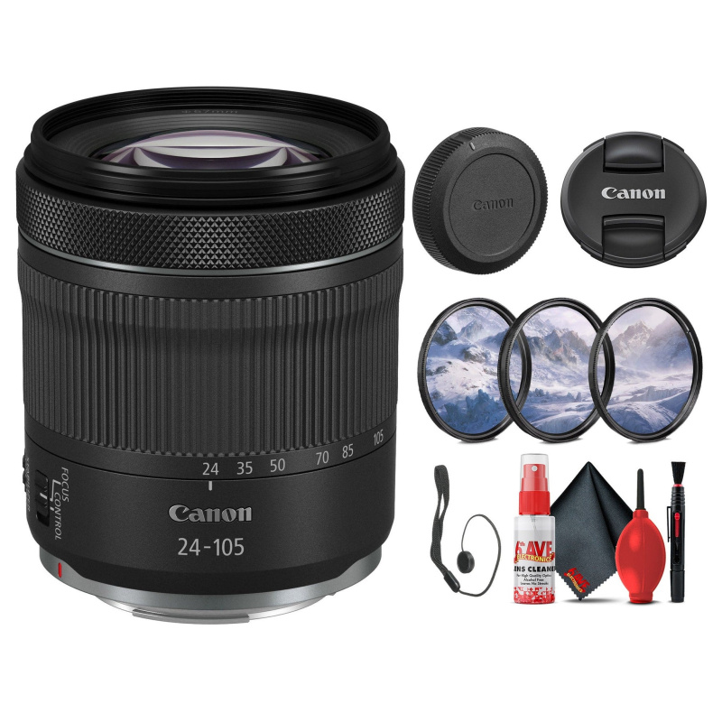 Canon RF 24-105mm f/4-7.1 IS STM Lens (4111C002) + Filter Kit + Cap Keeper  - Bundle (International Model)