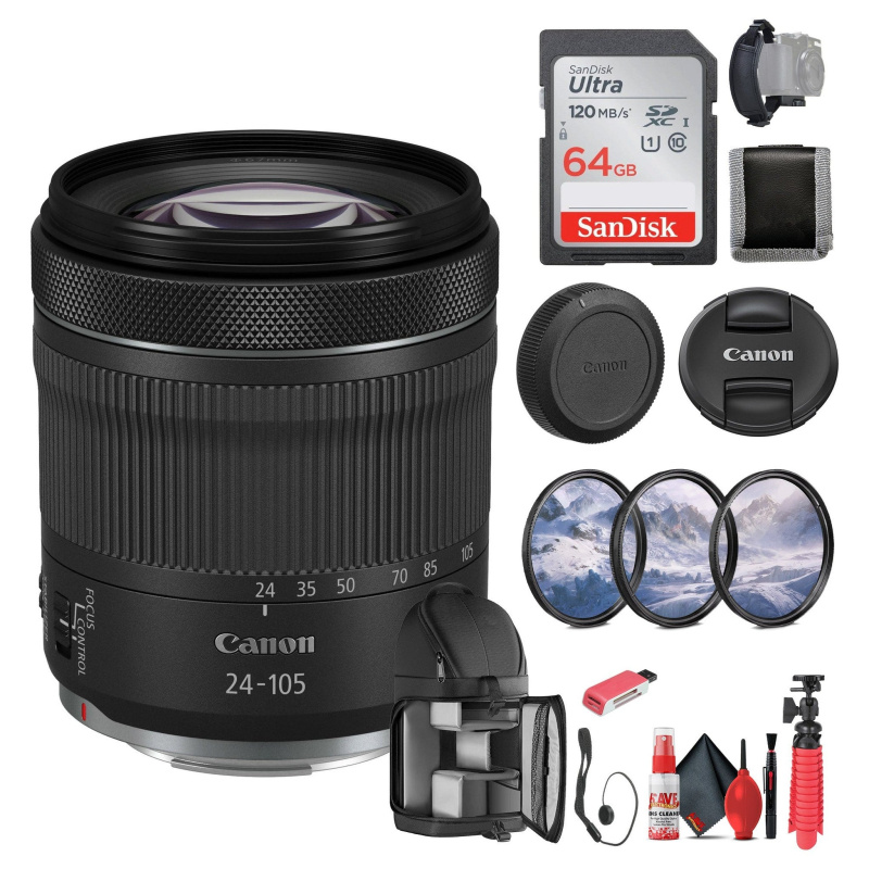 Canon RF 24-105mm f/4-7.1 IS STM Lens (4111C002) + 64GB Memory Card - Bundle (International Model)