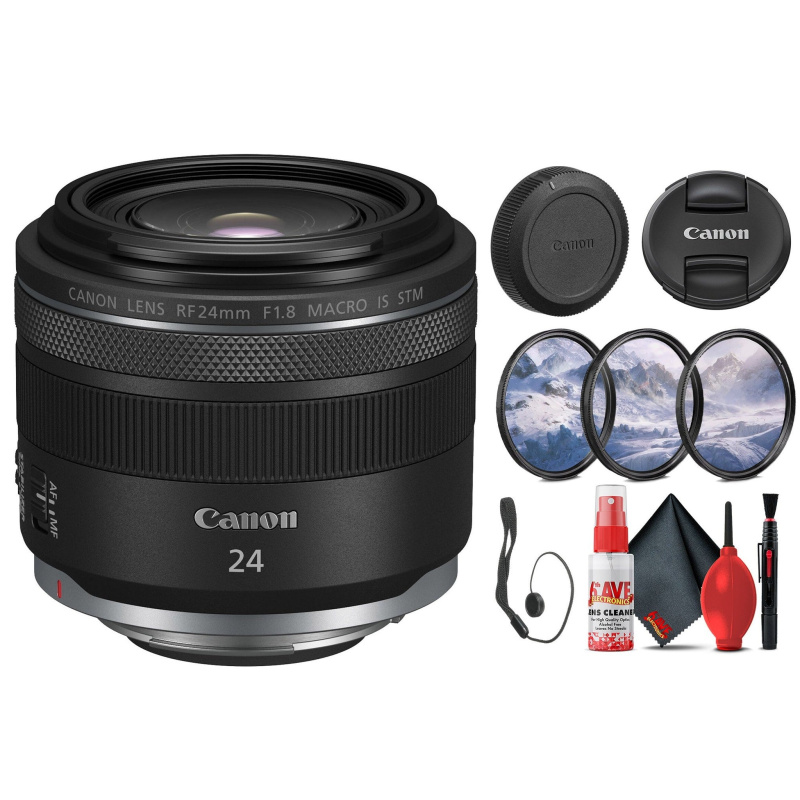 Canon RF 24mm f/1.8 Macro IS STM Lens (5668C002) + Filter Kit + Cap Keeper  - Bundle (International Model) -