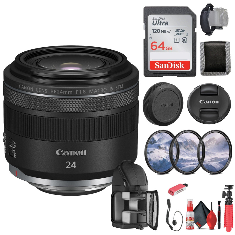 Canon RF 24mm f/1.8 Macro IS STM Lens (5668C002) + 64GB Memory Card - Bundle (International Model) -