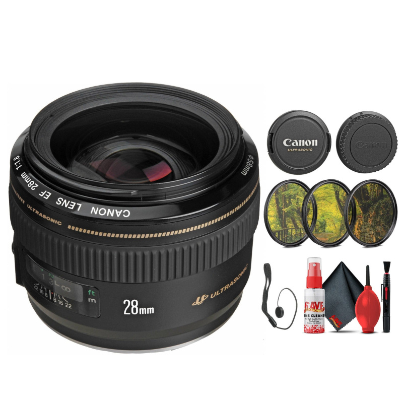 Canon EF 28mm f/1.8 USM Lens (2510A003) + Filter Kit + Cap Keeper - Bundle (International Model)