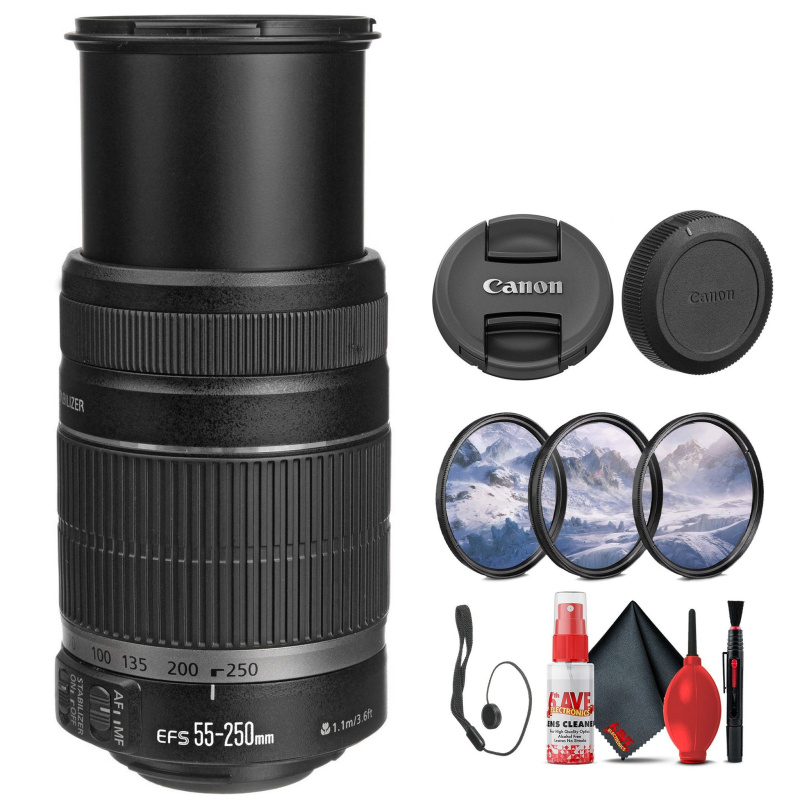 Canon EF-S 55-250mm f/4-5.6 IS II Lens (5123B006) + Filter Kit + Cap Keeper - Bundle (International Model) -